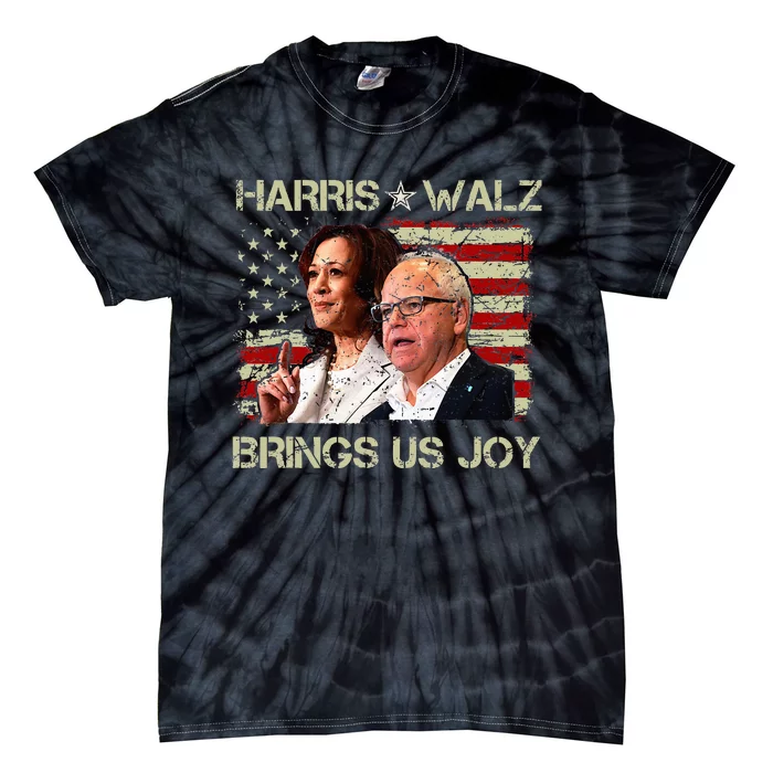 Kamala Harris Tim Walz Waltz Brings Us Joy American Flag Tie-Dye T-Shirt