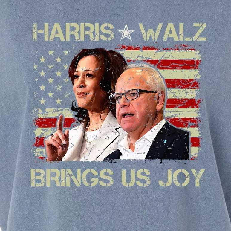 Kamala Harris Tim Walz Waltz Brings Us Joy American Flag Garment-Dyed Women's Muscle Tee