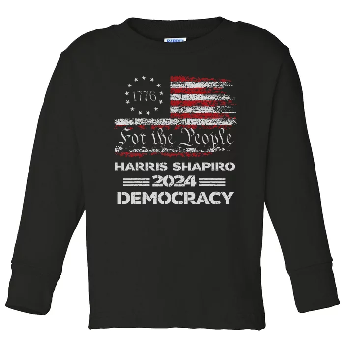 Kamala Harrisshapiro2024 Us Flag Democratic Vp President Toddler Long Sleeve Shirt