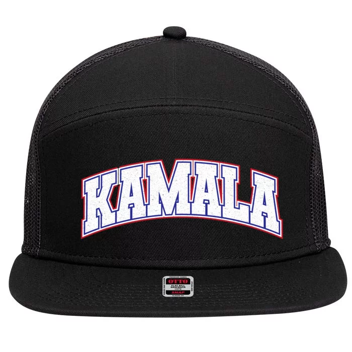 Kamala Harris Varsity Style Arch Lettering 7 Panel Mesh Trucker Snapback Hat