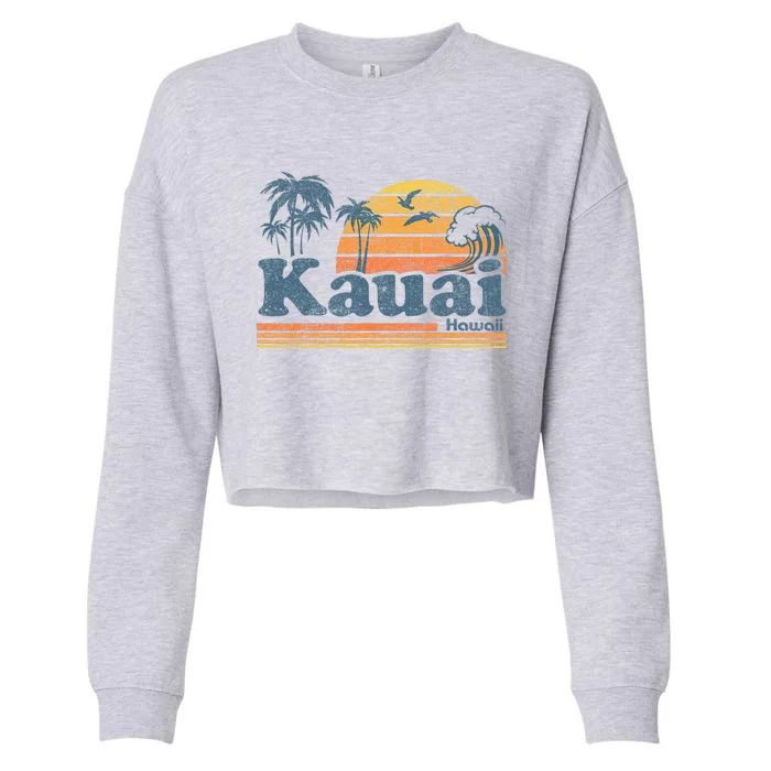 Kauai Hawaii Vintage Beach Summer Surfing 70s Retro Hawaiian Cropped Pullover Crew