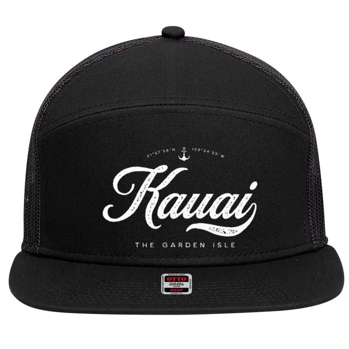 Kauai Hawaii Vintage Retro 7 Panel Mesh Trucker Snapback Hat