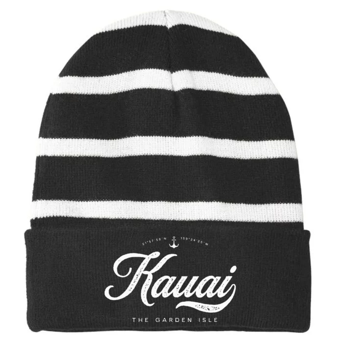 Kauai Hawaii Vintage Retro Striped Beanie with Solid Band