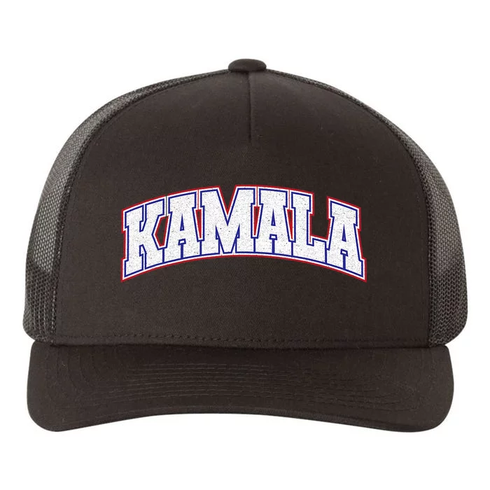 Kamala Harris Varsity Style Arch Lettering Yupoong Adult 5-Panel Trucker Hat