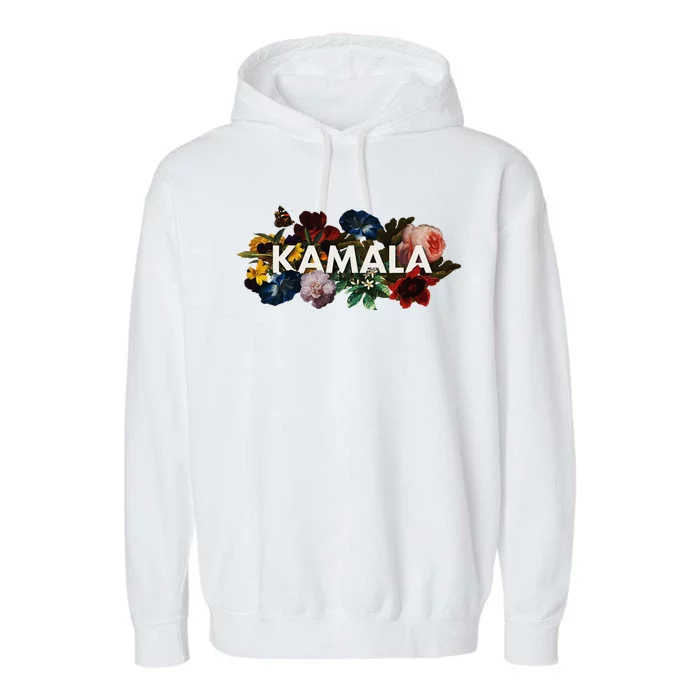 Kamala Harris Vintage Floral Feminine First Female President Garment-Dyed Fleece Hoodie