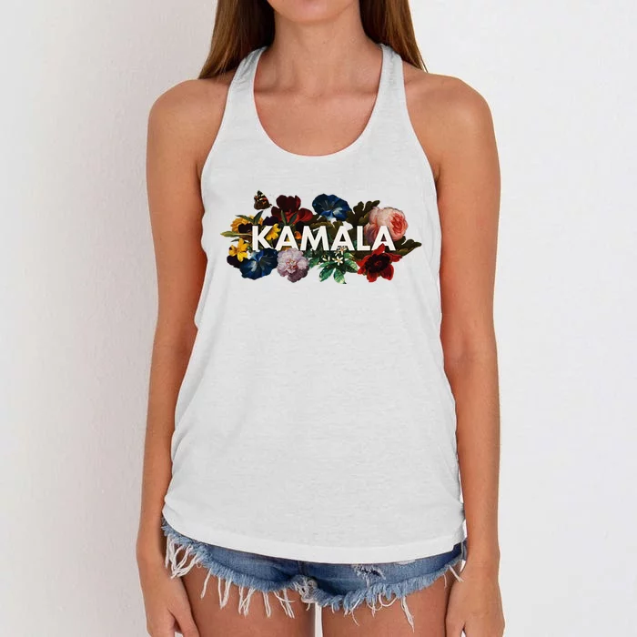 Kamala Harris Vintage Floral Feminine First Female President Women's Knotted Racerback Tank