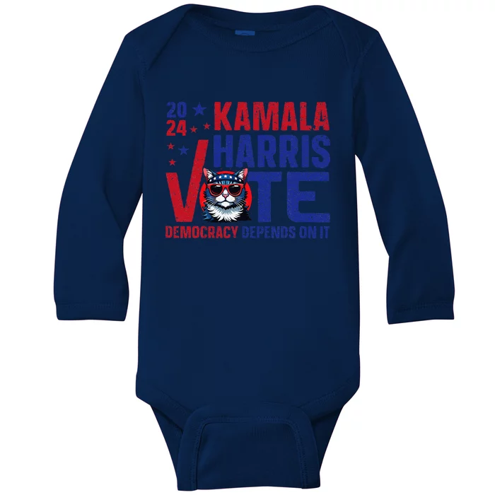 Kamala Harris Vote Democracy Depends On It Baby Long Sleeve Bodysuit