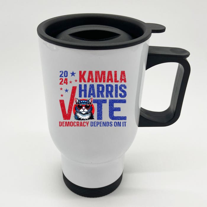 Kamala Harris Vote Democracy Depends On It Front & Back Stainless Steel Travel Mug