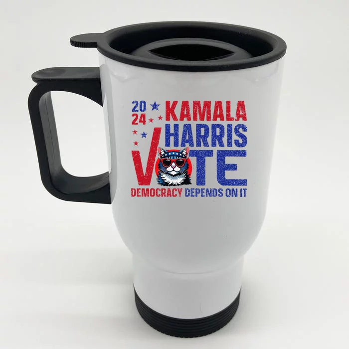 Kamala Harris Vote Democracy Depends On It Front & Back Stainless Steel Travel Mug