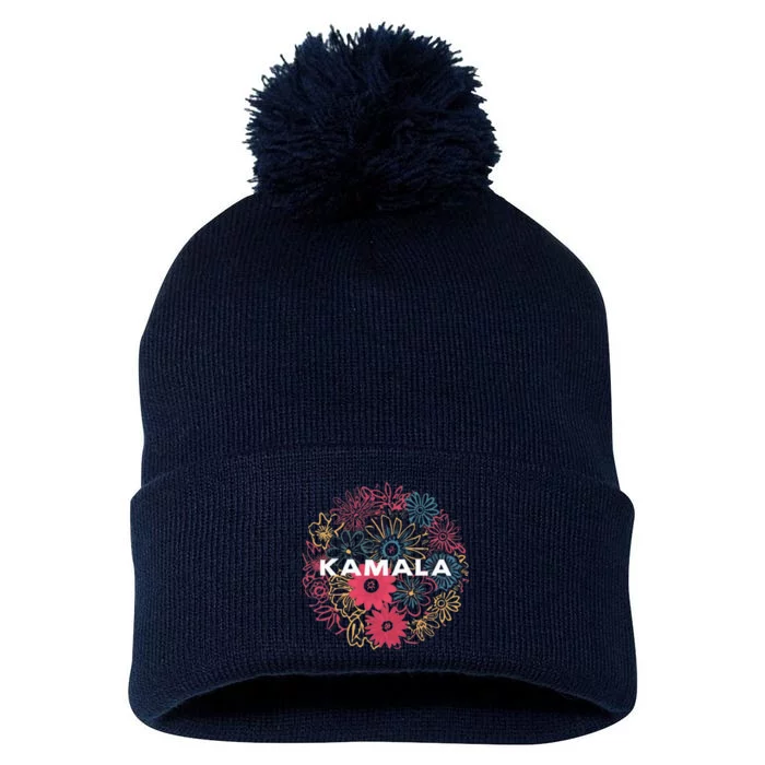 Kamala Harris Vintage Floral Feminine First Female President Pom Pom 12in Knit Beanie