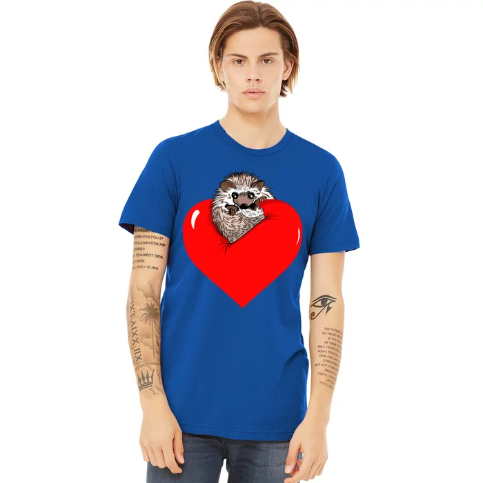 Kawaii Hedgehog Valentine's Day Heart Hug Graphic Gift Premium T-Shirt