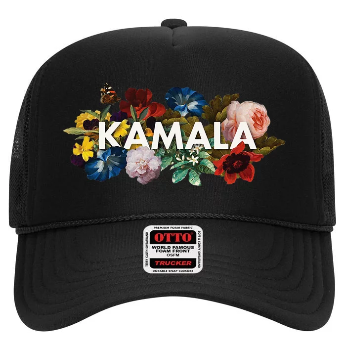 Kamala Harris Vintage Floral Feminine First Female President High Crown Mesh Trucker Hat