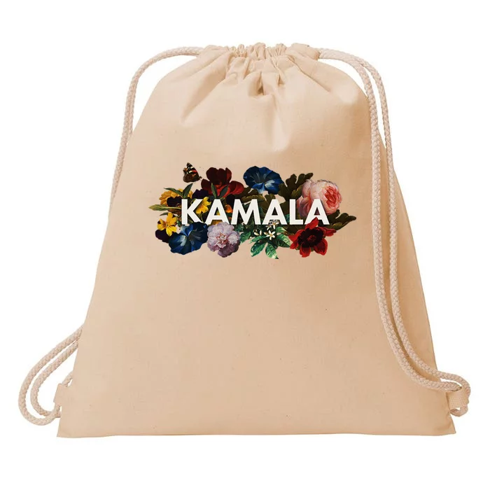 Kamala Harris Vintage Floral Feminine First Female President Drawstring Bag