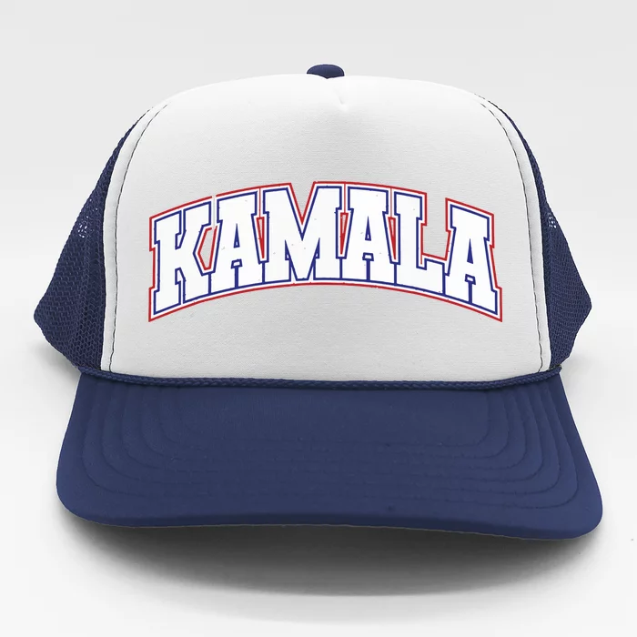 Kamala Harris Varsity Style Arch Lettering Trucker Hat