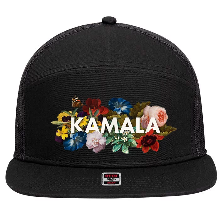 Kamala Harris Vintage Floral Feminine First Female President 7 Panel Mesh Trucker Snapback Hat