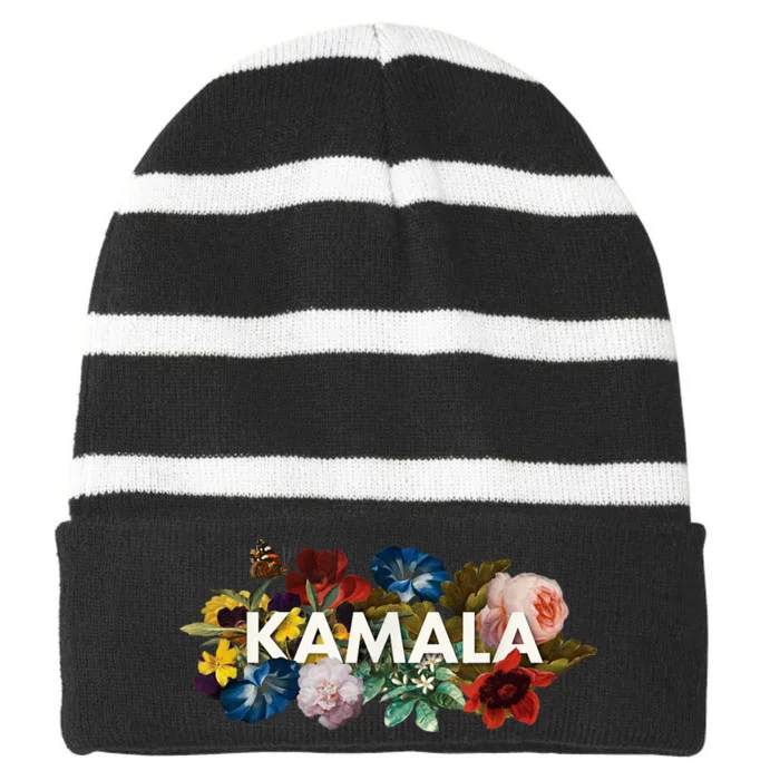 Kamala Harris Vintage Floral Feminine First Female President Striped Beanie with Solid Band