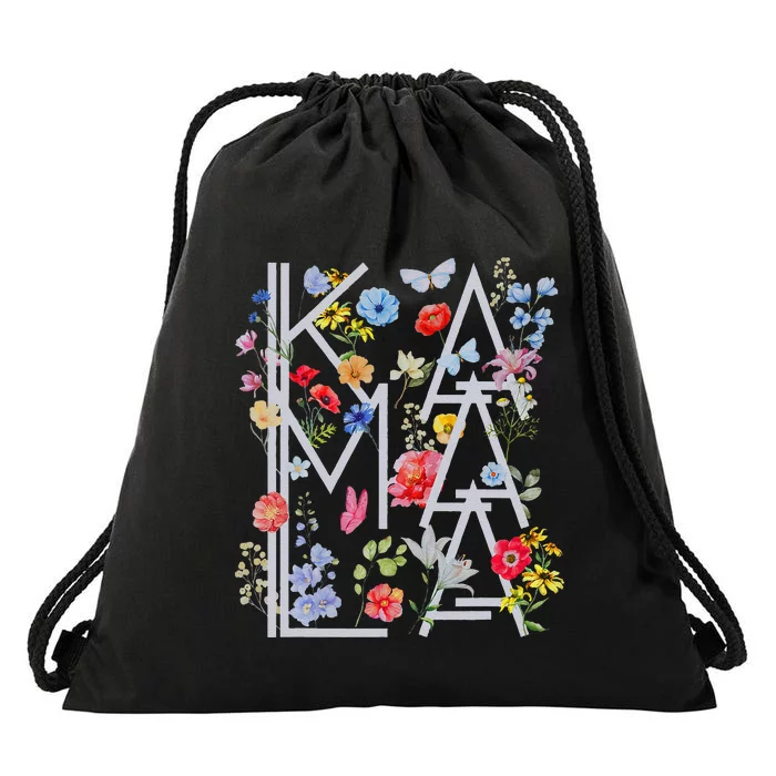 Kamala Harris Vintage Floral Feminine First Female President Gift Drawstring Bag