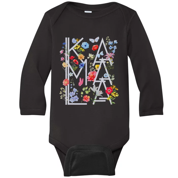 Kamala Harris Vintage Floral Feminine First Female President Gift Baby Long Sleeve Bodysuit