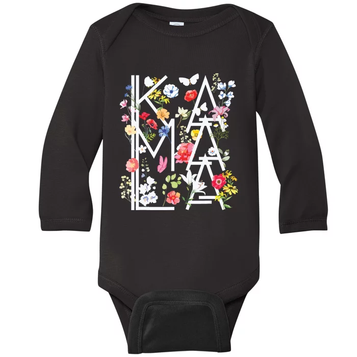 Kamala Harris Vintage Floral Feminine First Female President Baby Long Sleeve Bodysuit