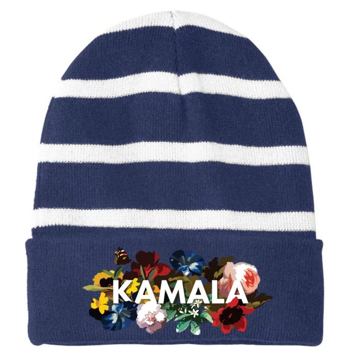 Kamala Harris Vintage Floral Feminine First Female President Striped Beanie with Solid Band