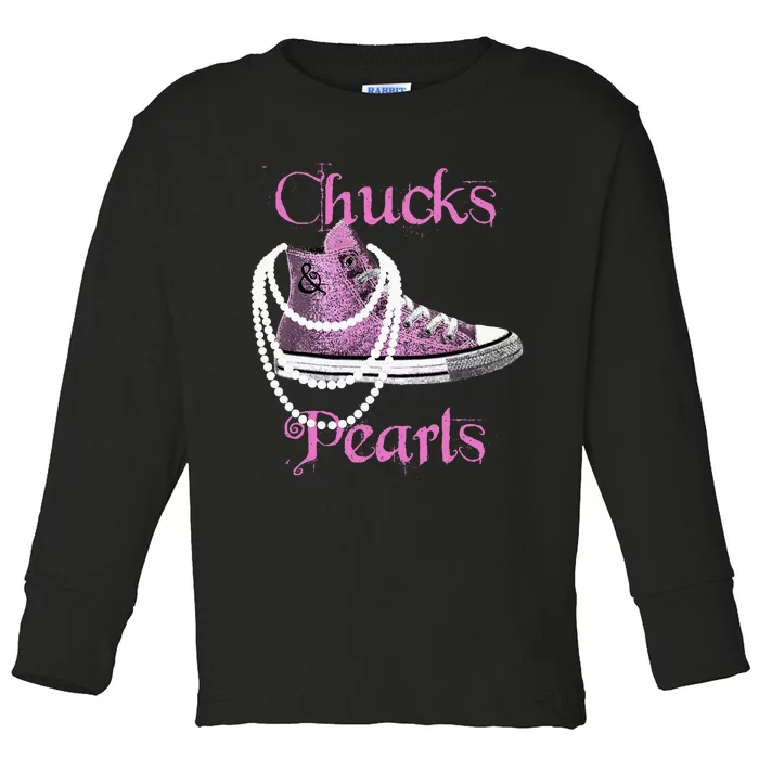 Kamala Harris Vice President Chucks And Pearls Toddler Long Sleeve Shirt