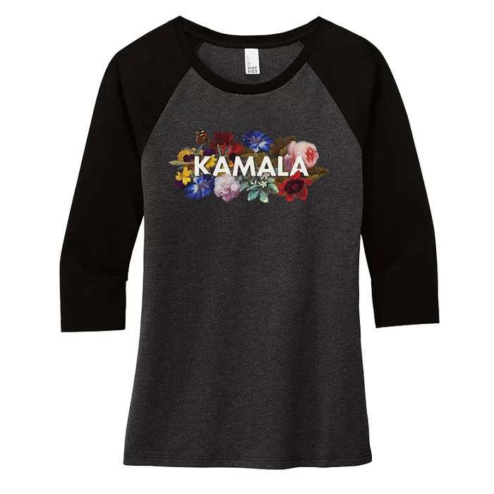 Kamala Harris Vintage Floral Feminist First Female President Gift Women's Tri-Blend 3/4-Sleeve Raglan Shirt