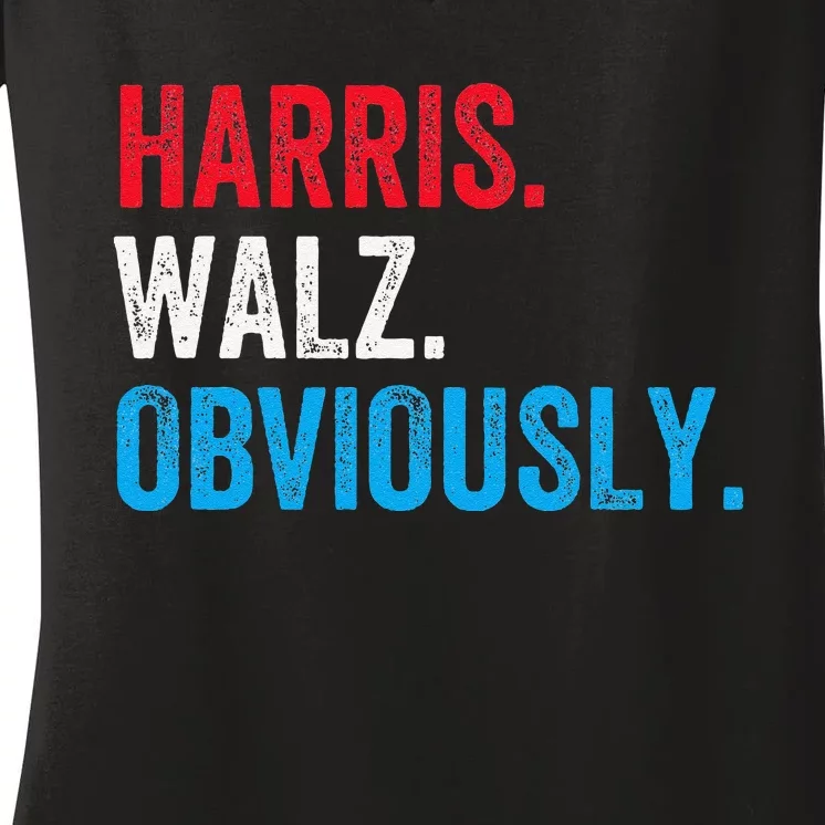 Kamala Harris Walz Obviously 2024 Election Vote Tim Waltz Women's V-Neck T-Shirt