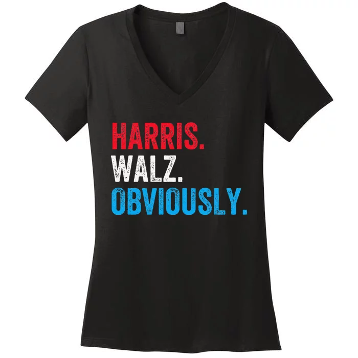 Kamala Harris Walz Obviously 2024 Election Vote Tim Waltz Women's V-Neck T-Shirt