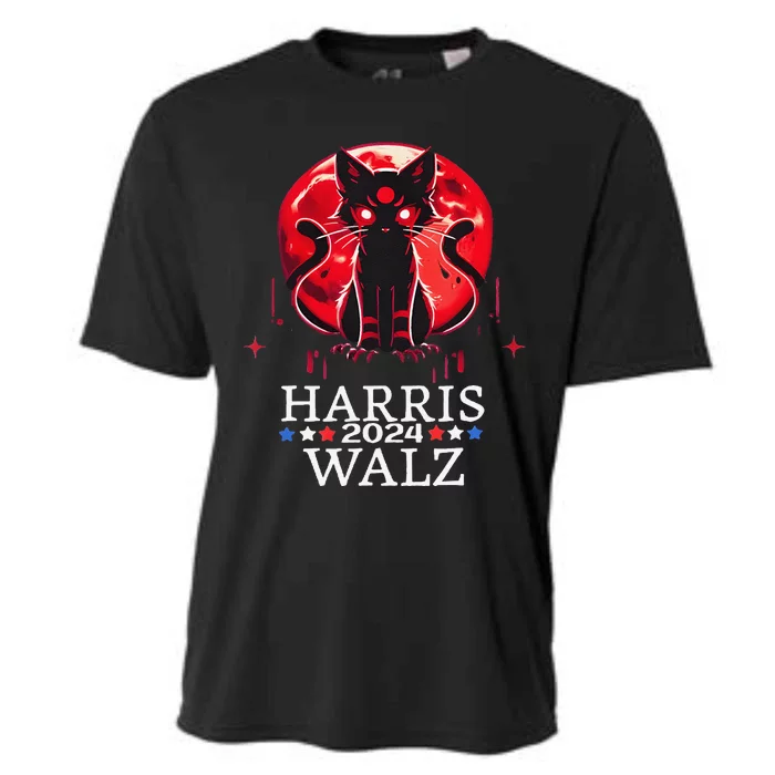 Kamala Harris Walz Childless Cat Lady Horror Cat Blood Moon Cooling Performance Crew T-Shirt