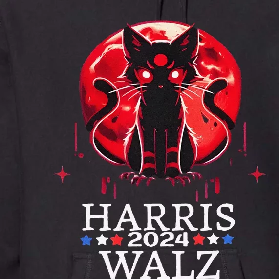 Kamala Harris Walz Childless Cat Lady Horror Cat Blood Moon Premium Hoodie