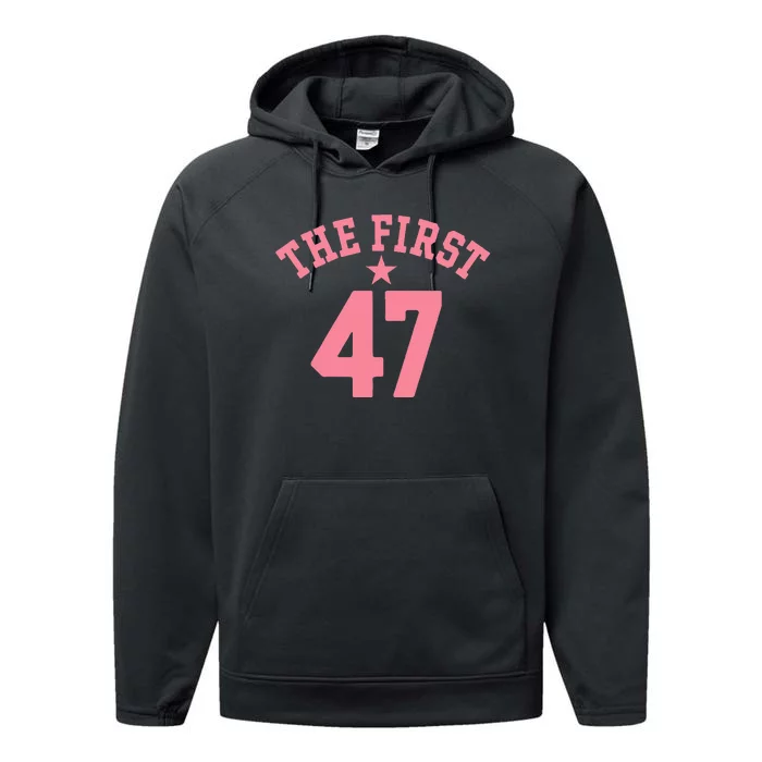 Kamala Harris Wins 47 Victory First Woman Female Performance Fleece Hoodie