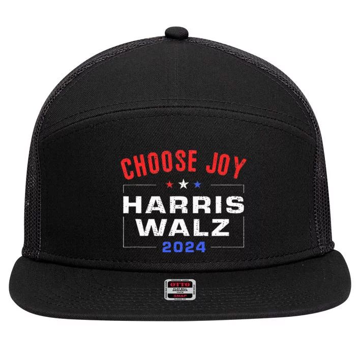 Kamala Harris Walz 2024 Choose Joy Fun Usa Patriotic 7 Panel Mesh Trucker Snapback Hat