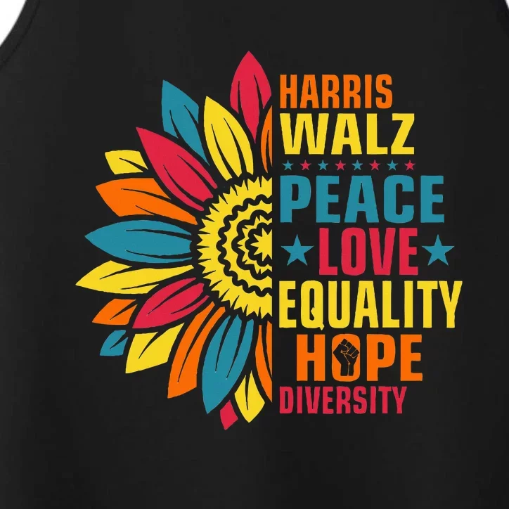 Kamala Harris Waltz Peace Love E Hope Diversity Performance Tank