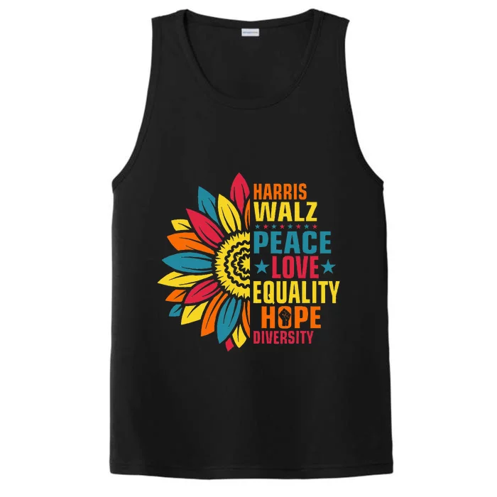 Kamala Harris Waltz Peace Love E Hope Diversity Performance Tank