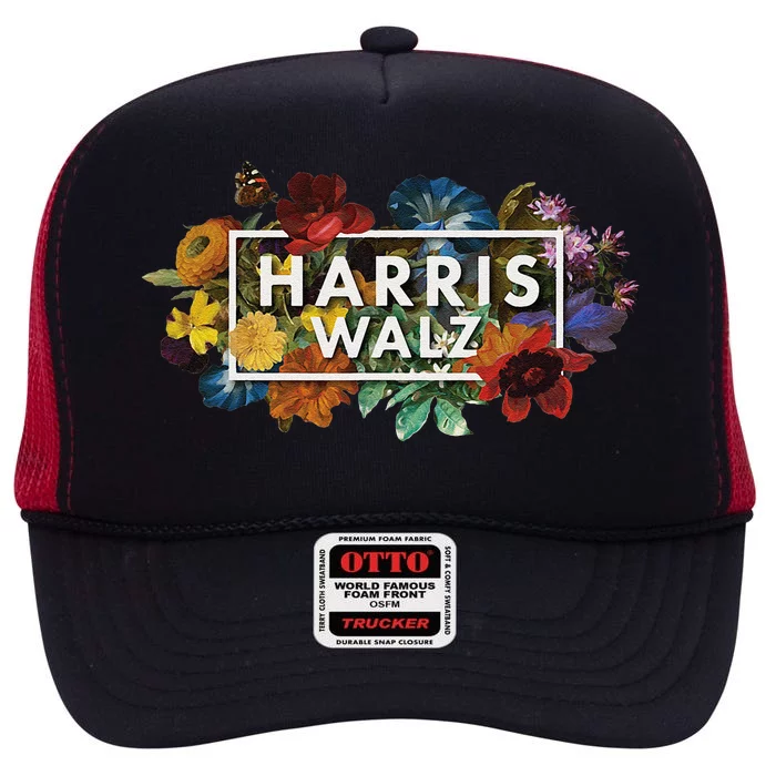 Kamala Harris Walz 2024 Floral Flowers Box Harris Waltz 2024 High Crown Mesh Trucker Hat