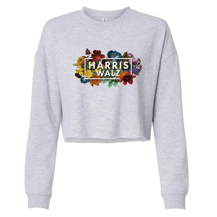 Kamala Harris Walz 2024 Floral Flowers Box Harris Waltz 2024 Cropped Pullover Crew