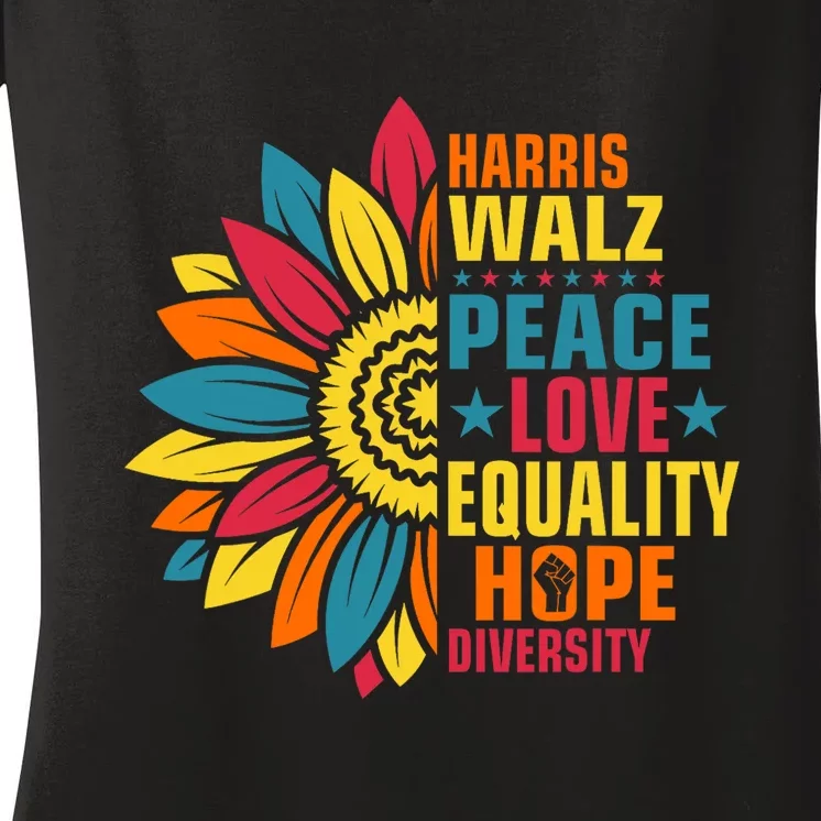 Kamala Harris Waltz Peace Love E Hope Diversity Women's V-Neck T-Shirt