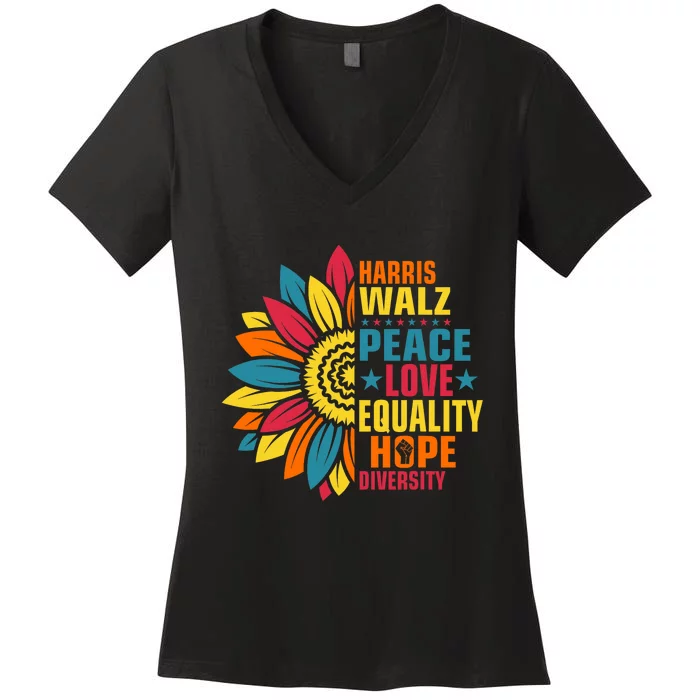 Kamala Harris Waltz Peace Love E Hope Diversity Women's V-Neck T-Shirt