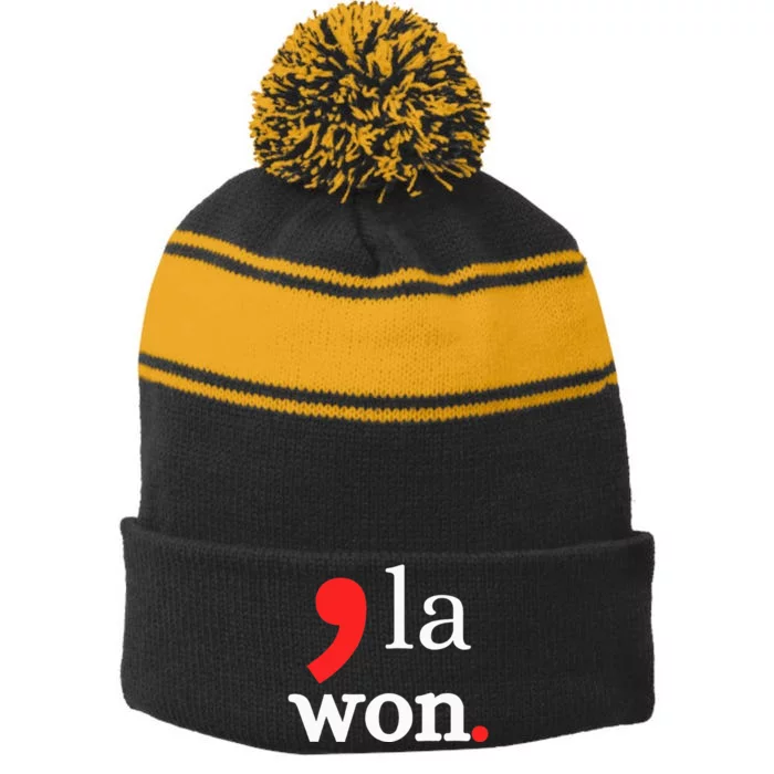 Kamala Harris Won 2024 Election Results Stripe Pom Pom Beanie