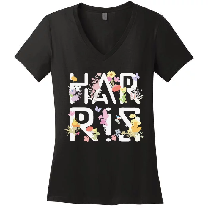 Kamala Harris Wildflower Floral Feminine First Female President 24 Women's V-Neck T-Shirt