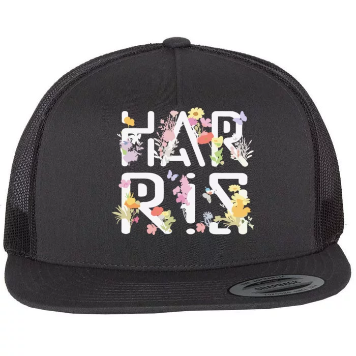 Kamala Harris Wildflower Floral Feminine First Female President 24 Flat Bill Trucker Hat