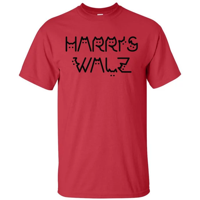 Kamala Harris Walz Waltz 2024 Cat Lettering Positive Funny Tall T-Shirt