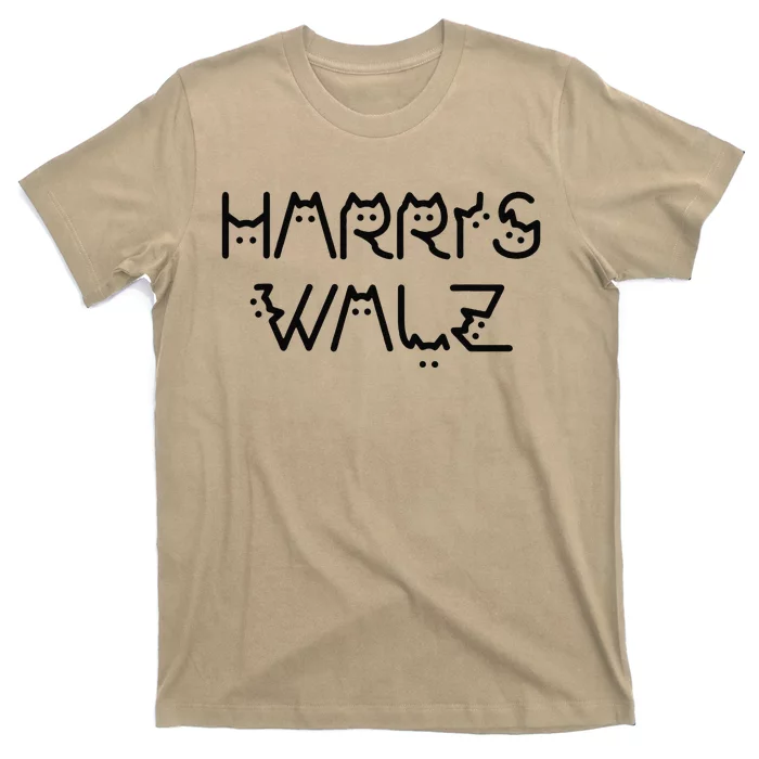 Kamala Harris Walz Waltz 2024 Cat Lettering Positive Funny T-Shirt