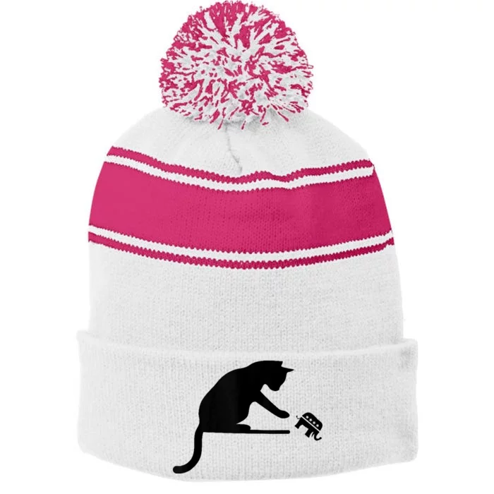 Kamala Harris Walz 2024 Harris Waltz Vp President Cat Ladies Stripe Pom Pom Beanie