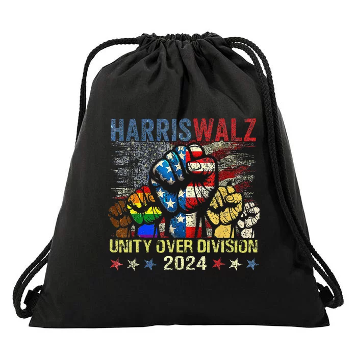 Kamala Harris Walz Waltz 2024 Unity Over Division Drawstring Bag