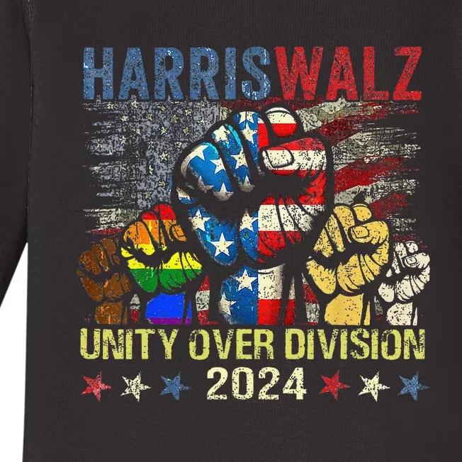 Kamala Harris Walz Waltz 2024 Unity Over Division Baby Long Sleeve Bodysuit