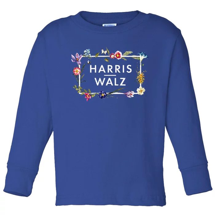 Kamala Harris Walz 2024 Floral Flowers Toddler Long Sleeve Shirt