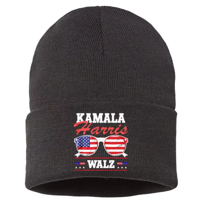 Kamala Harris Waltz American Flag Sustainable Knit Beanie