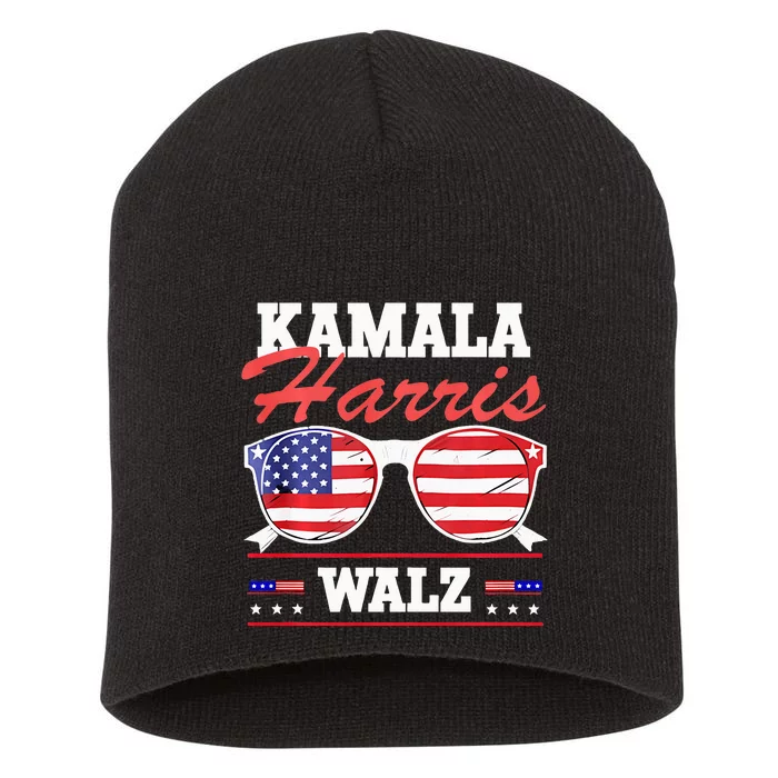 Kamala Harris Waltz American Flag Short Acrylic Beanie