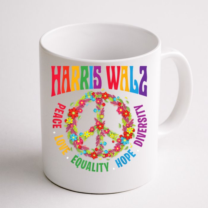 Kamala Harris Walz 2024 Freedom Peace Flower Funny Retro Front & Back Coffee Mug